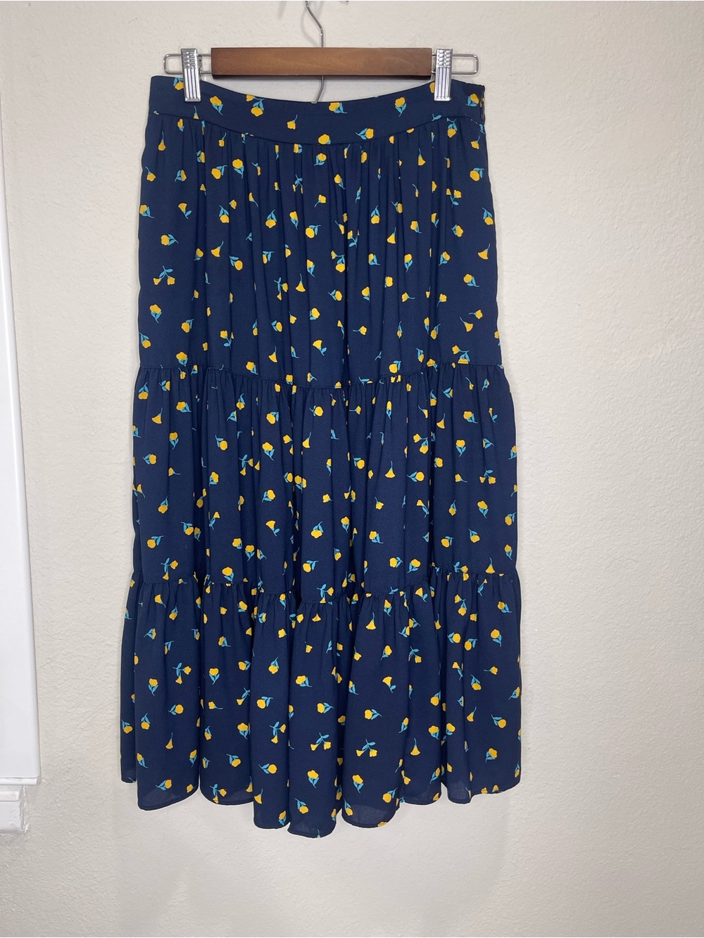 Kate Spade Navy Floral Tiered Midi/Maxi Skirt